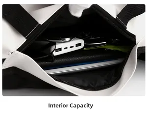 Close-up of the large interior capacity showing tablet and daily essentials in the bag