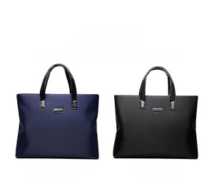 Business laptop bag shown in black and dark blue waterproof PU fabric options