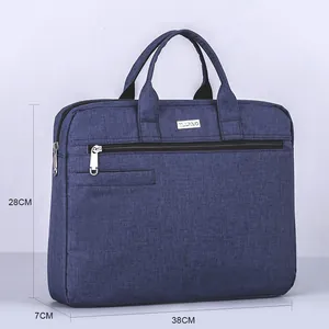 Waterproof navy blue business briefcase for A4 files and laptop, 38x28x7cm size
