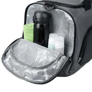 Borsa da viaggio grigia con scomparto impermeabile per fitness e borraccia d'acqua