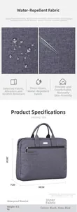 Macro detail of waterproof oxford fabric and 38x28x7cm dimensions for business briefcase
