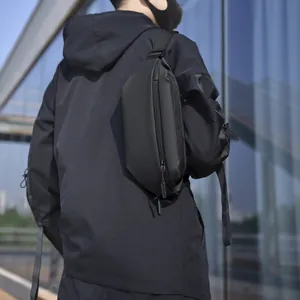 Waterproof black crossbody chest bag for men in urban functional style outdoor design