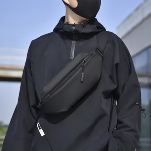 Waterproof matte black tactical crossbody sling bag for men with adjustable nylon strap