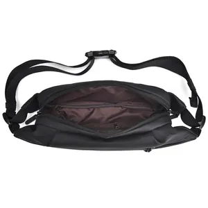 Waterproof black outdoor chest bag with adjustable strap and internal zipper pocket