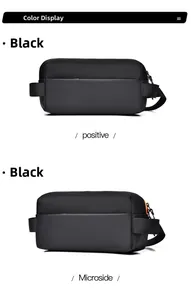 Detailansicht der schwarzen wasserdichten Nylon-Brusttasche mit Metall-Reißverschluss