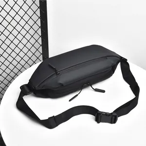 Macro shot of matte waterproof fabric and adjustable strap with large buckle on chest bag