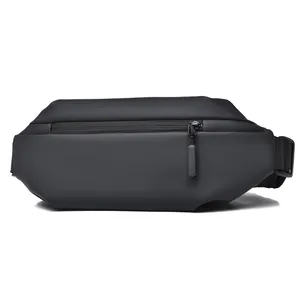 Men's Waterproof Chest Bag Matte PU Leather Outdoor Casual Waist Bag Urban Techwear Sling Bag With Adjustable Strap Black