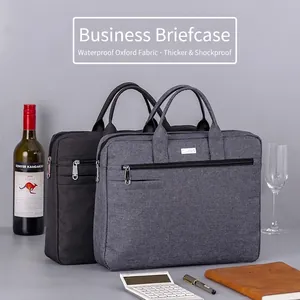 Waterproof business briefcase in black and grey Oxford fabric for laptop and A4 documents