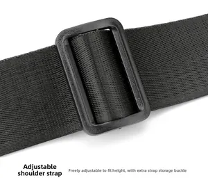 Detail view of adjustable nylon shoulder strap with a durable plastic buckle for outdoor waist bag