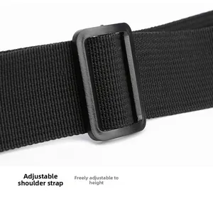 Close-up of adjustable nylon shoulder strap with plastic buckle for custom fit