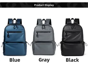Tre zaini da uomo nei colori blu, grigio e nero con dettagli moderni della cerniera