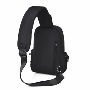 Men's minimalist black oxford fabric chest bag with thick shoulder strap and side pocket