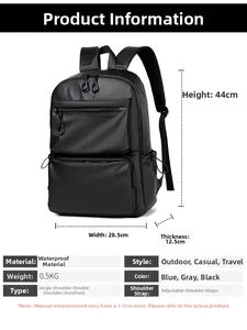 Tabella taglie dettagliata dello zaino impermeabile nero con dimensioni 44x28,5x12,5cm