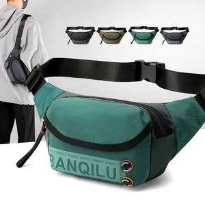 Waterproof nylon crossbody waist bag for outdoor sports with adjustable strap for men