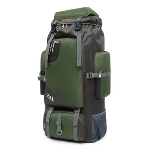 Detailed view of 70L outdoor backpack with adjustable straps and durable buckles