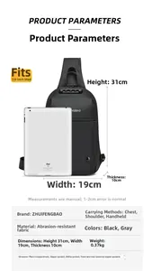 Détail des dimensions du sac de poitrine et capacité de stockage pour iPad 7.9