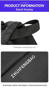 Detail des verstärkten Tragegriffs und Markenlogos auf schwarzem Brusttaschen-Gewebe