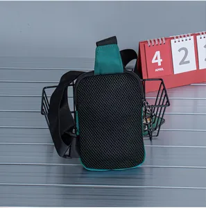 Detail showing the breathable black honeycomb mesh back and adjustable nylon strap