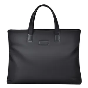 Large capacity black waterproof nylon business briefcase with double handles for men
