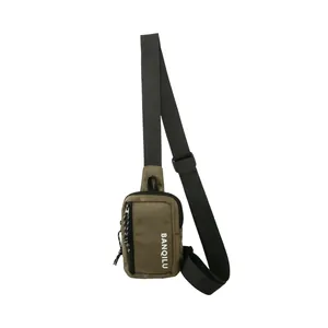 Army green nylon crossbody phone bag with BANQILU logo and adjustable strap