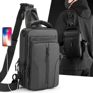 Borsello da uomo impermeabile con porta di ricarica USB e tasche multiple con zip