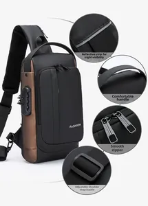 Detailansicht der Anti-Diebstahl-Brusttasche mit Zahlenschloss, Reflektorstreifen und Reißverschluss