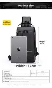 Detaillierte Größentabelle der Diebstahlschutz-Brusttasche mit Maßen für 9,7-Zoll-iPad-Fach