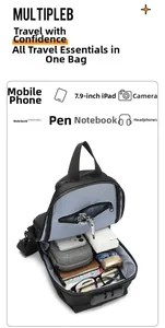 Sac de poitrine antivol étanche avec compartiments intérieurs pour iPad 7,9 pouces