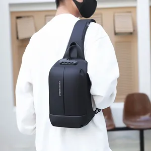 Schwarze Anti-Diebstahl-Brusttasche für Herren mit Zahlenschloss und großem Volumen