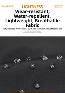 Macro shot of water-repellent fabric showing beads of water on high-density backpack material