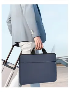 Waterproof navy blue oxford fabric laptop bag used for business travel at airport