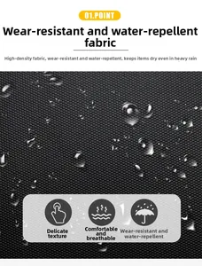 Detail showing water-repellent honeycomb fabric of the black high-density backpack