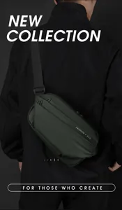 Detail of olive green waterproof matte fabric and adjustable nylon strap on crossbody bag