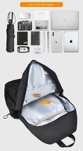 Internal compartments of black 15.6 inch laptop backpack with multi-functional pockets
