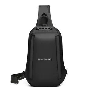 Sac de poitrine noir antivol imperméable avec serrure à code et bandoulière