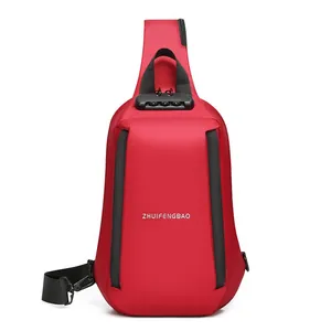 Sac de poitrine antivol rouge étanche pour homme avec serrure et grande capacité