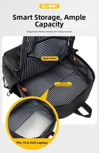 Detail of backpack interior showing 15.6 inch laptop compartment and zipped pocket