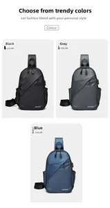 Sacs bandoulière imperméables pour hommes en noir, gris et bleu avec port de charge USB