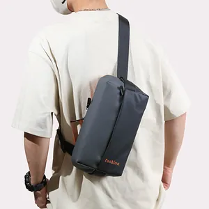 Men's Casual Chest Bag Waterproof PU Leather Color Block Crossbody Bag For Outdoor Sports Travel Fashion Shoulder Bag