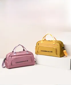 Detail view of large fitness bag with separate shoe compartment and waterproof material
