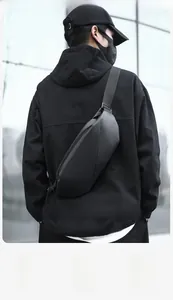 Detail of waterproof chest bag with woven texture and adjustable shoulder strap