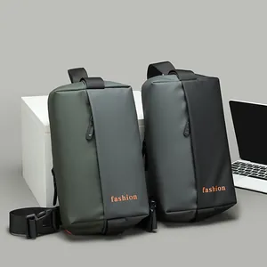 Waterproof nylon crossbody chest bag for men in black and olive green with fashion logo