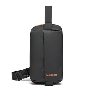 Men's casual black and orange patchwork crossbody bag with fashion lettering