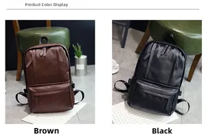 Comparaison détaillée de sacs à dos en similicuir marron et noir en milieu intérieur