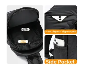 Vues détaillées montrant les multiples poches et le tissu imperméable du sac de poitrine