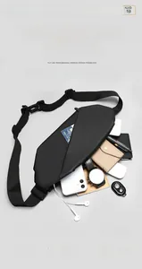 Macro view of waterproof black chest bag interior showing large capacity for 7.9 inch iPad