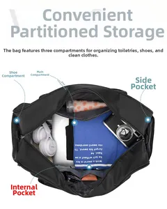 Interior layout showing shoe compartment and organized storage space of the travel bag