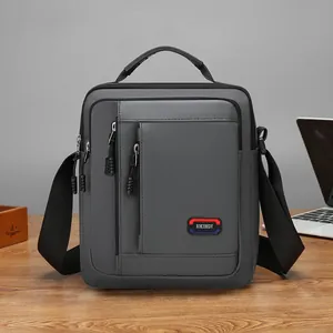 Donkergrijze Oxford crossbody tas voor heren met verstelbare riem en ritszakken