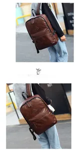 Outdoor lifestyle shot of a dark brown PU leather backpack for men with side buckles