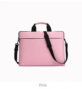 Pink waterproof oxford laptop bag with reinforced handles and removable shoulder strap